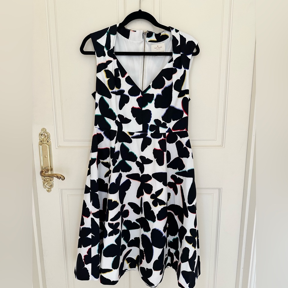Kate Spade Black and White Butterfly Midi Dress Size 10